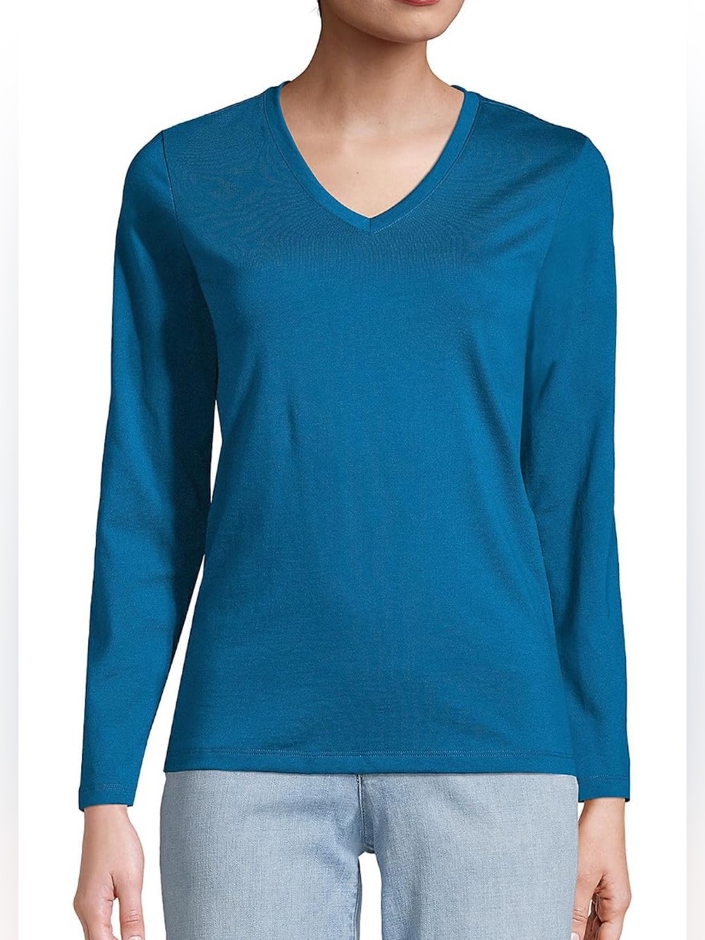 Lands’ End Supima Cotton Relaxed Fit Long Sleeve V Neck Tee-Sz 3X